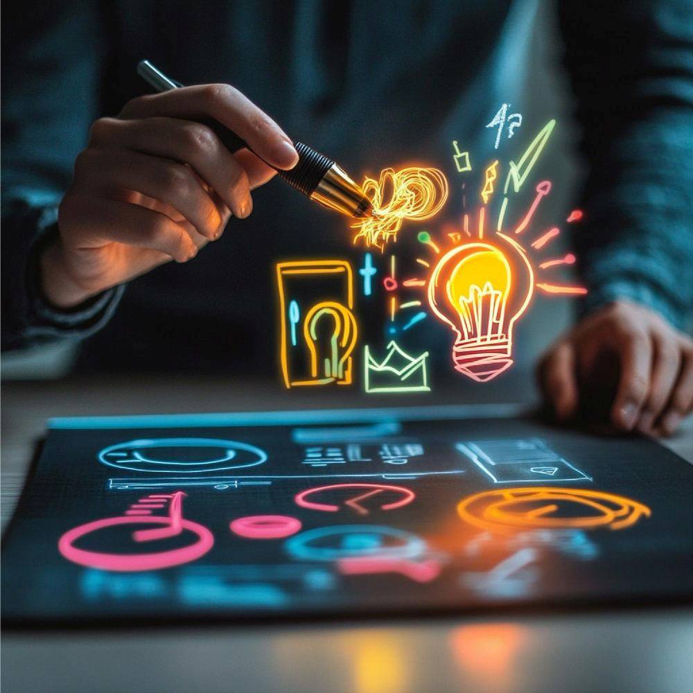 Hand Sketching Digital Illustration With Bright Icons