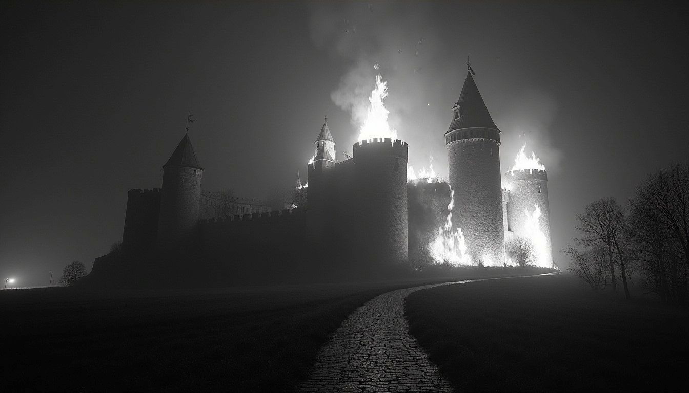 Gothic visual of a Burning castle
